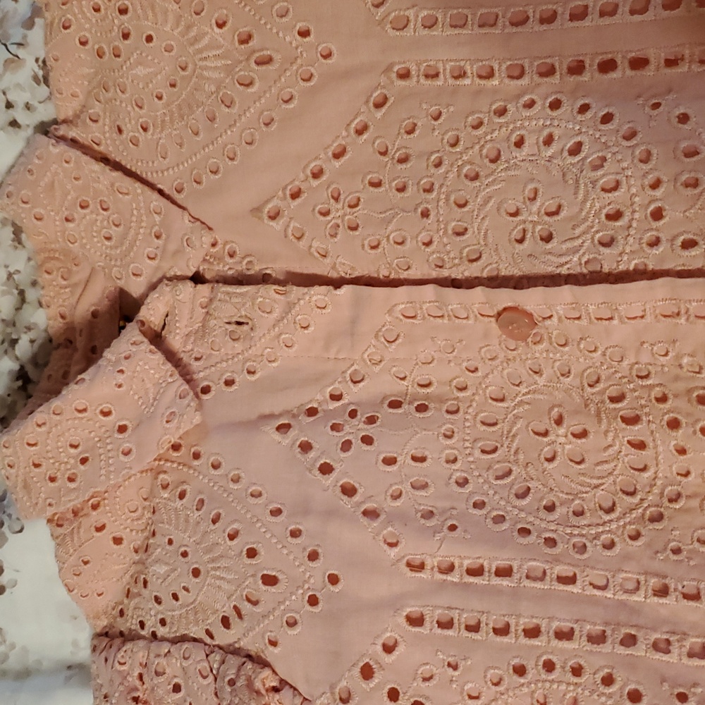 Peach Eyelet Puff Sleeve Blouse